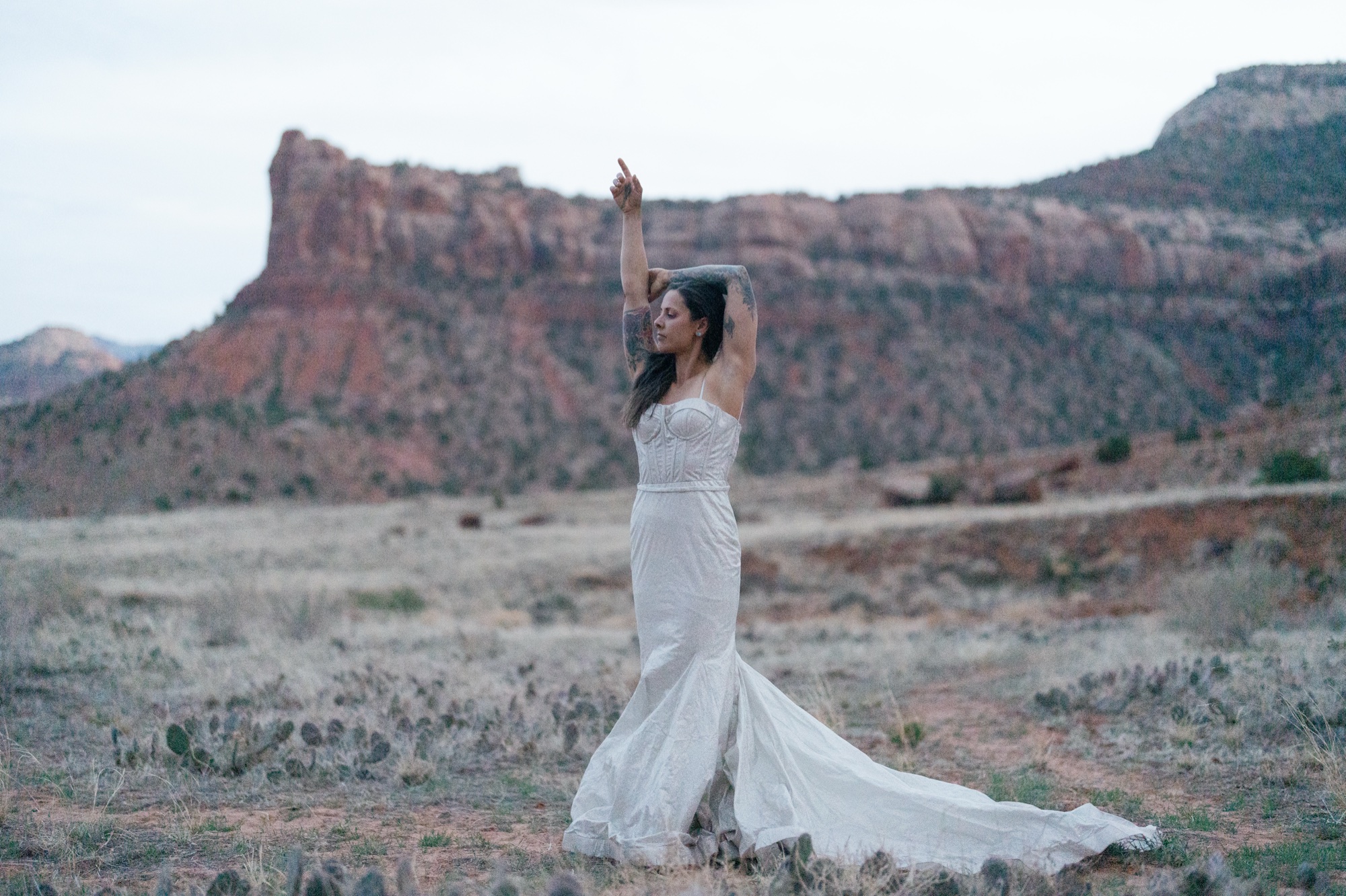 Indian Creek Utah elopement with AW bridal wedding dress