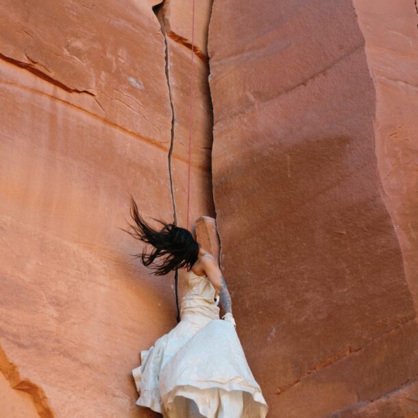 Double Arch, Arches National Park elopement in AW Bridal Minerva Wedding Dress
