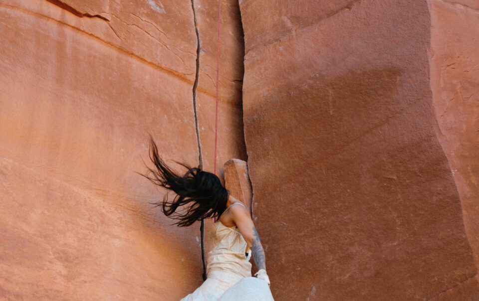 Double Arch, Arches National Park elopement in AW Bridal Minerva Wedding Dress